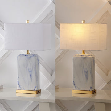Chloe 24.5" Modern Coastal Iron/Marbled Ceramic LED Table Lamp with USB Charging Port - JONATHAN Y